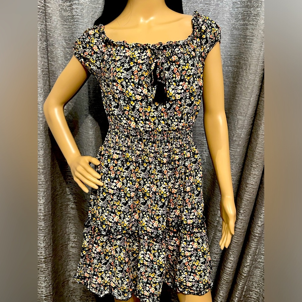 Colorful Floral Peasant Dress